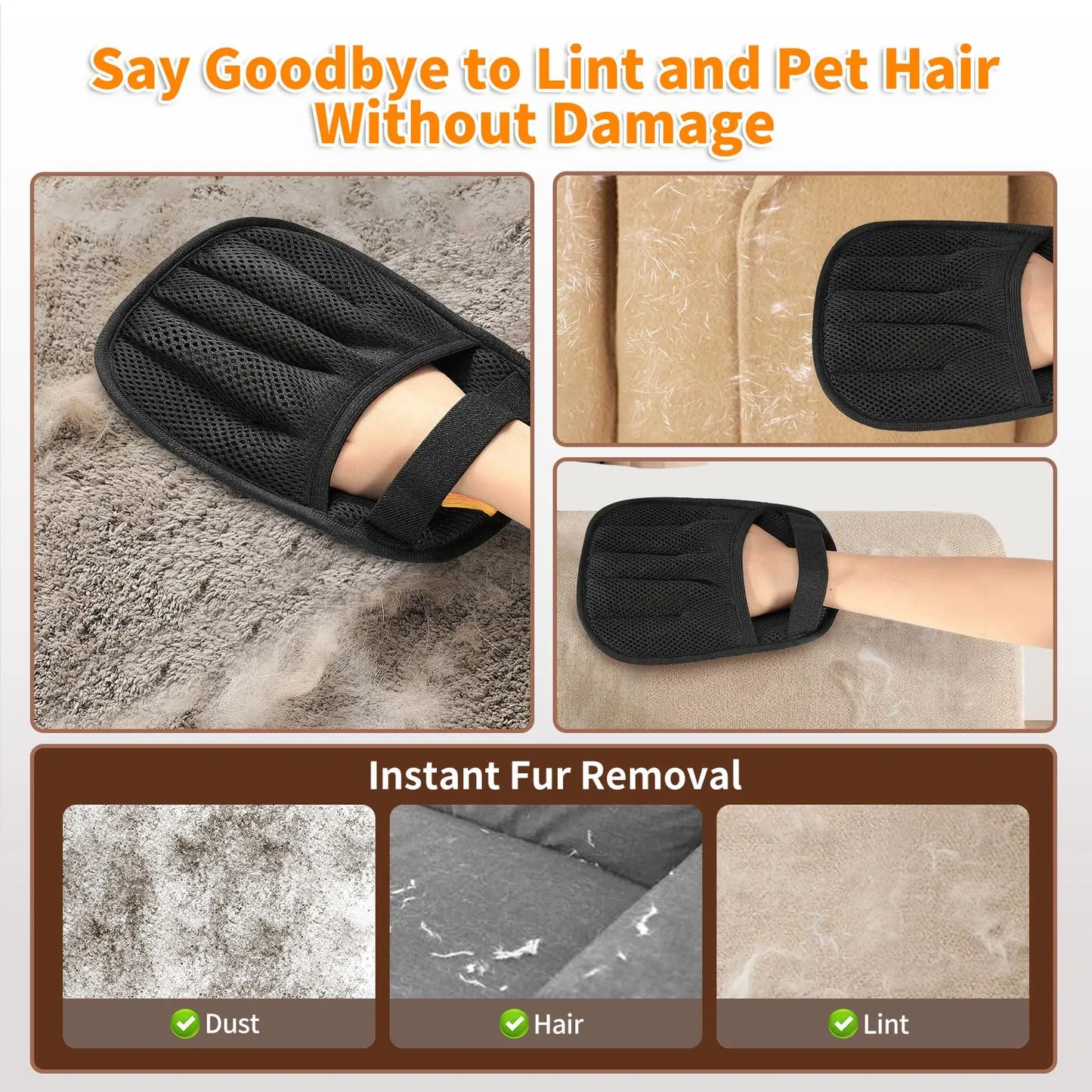 Upcleen Upgraded Five-Finger Electrostatic Pet Hair Removal Gloves - Reusable and Effective Pet Hair Remover